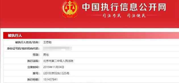 王思聪疑入失信名单 此前所持公司股权遭冻结